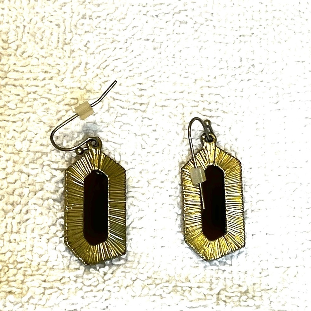 2/$15 Black & Gold Geometric Drop Earrings | Modern Statement Jewelry - Picture 3 of 4